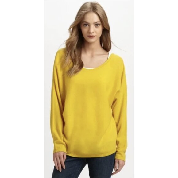 VINCE 100% Cashmere Scoop Neck Sweater in Canary Yellow Quiet Luxury - Size L - Picture 1 of 12